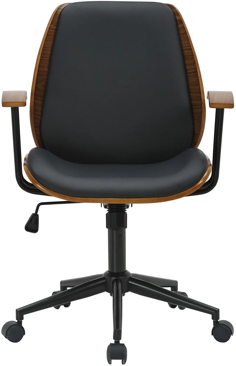 Bürostuhl ALON, Walnuss-Holz, Leder schwarz