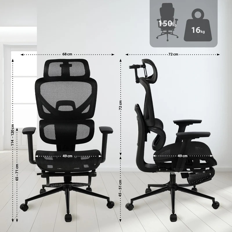 BERSFORD ergonomischer und vielfach einstellbarer Chefsessel, Mesh-Stoff, schwitzfrei.
