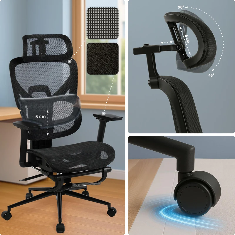 BERSFORD ergonomischer und vielfach einstellbarer Chefsessel, Mesh-Stoff, schwitzfrei.