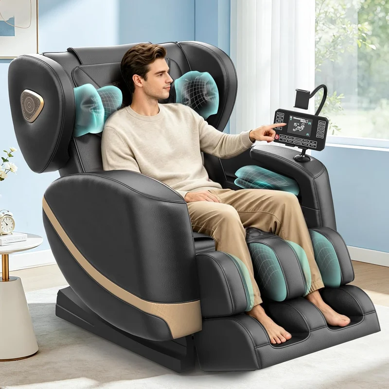 Ganzkörper-Massagesessel "Airport" mit Zero-Gravity-Funktion – Premium Massagesessel mit Heizfunktion, Bluetooth, Touchscreen, Luftdruckmassage & 3D-Fußmassage für Zuhause und Büro