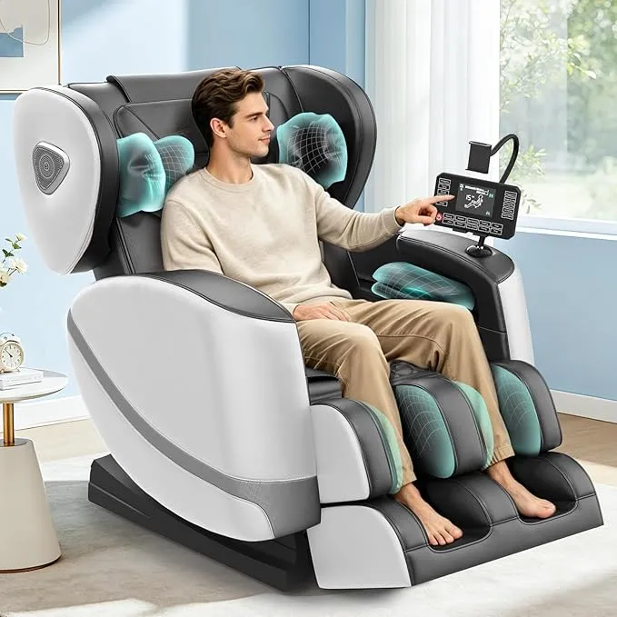 Ganzkörper-Massagesessel "Airport" mit Zero-Gravity-Funktion – Premium Massagesessel mit Heizfunktion, Bluetooth, Touchscreen, Luftdruckmassage & 3D-Fußmassage für Zuhause und Büro