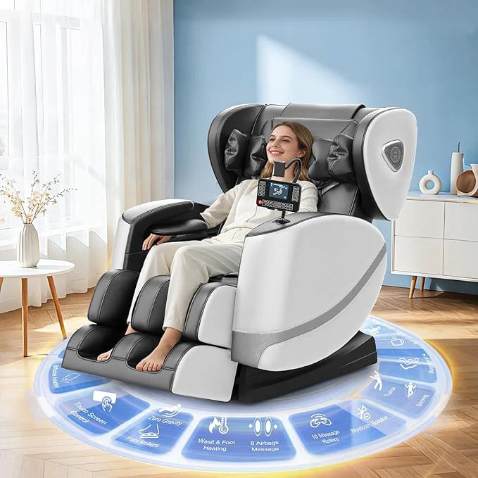 Ganzkörper-Massagesessel "Airport" mit Zero-Gravity-Funktion – Premium Massagesessel mit Heizfunktion, Bluetooth, Touchscreen, Luftdruckmassage & 3D-Fußmassage für Zuhause und Büro