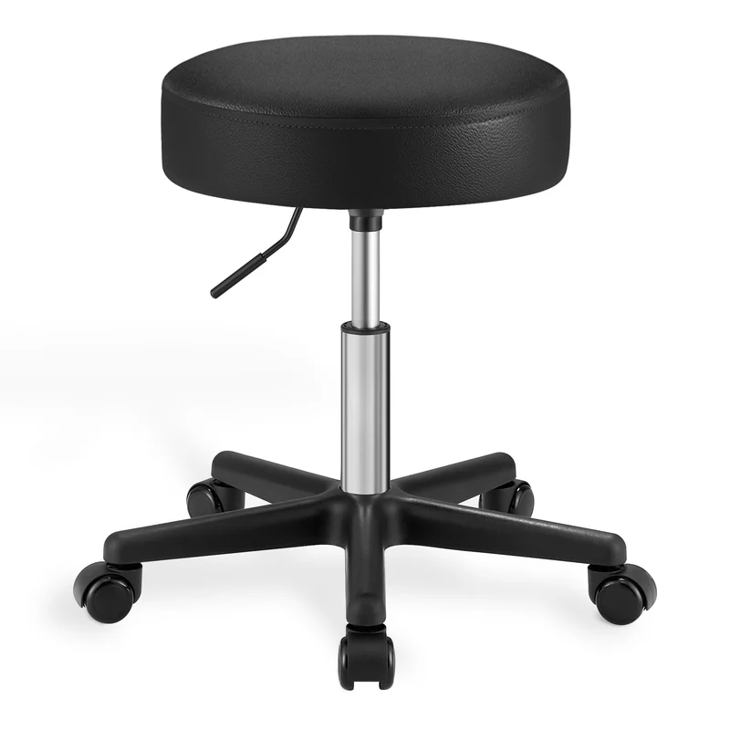 axisgo - SONGMICS Drehhocker auf Rollen, höhenverstellbarer Rollhocker, 46-58 cm, mit Kunstleder bezogener Sitz, Arbeitshocker für Kosmetikstudios, Friseursalons, Büros, Praxen, schwarz LJB61B