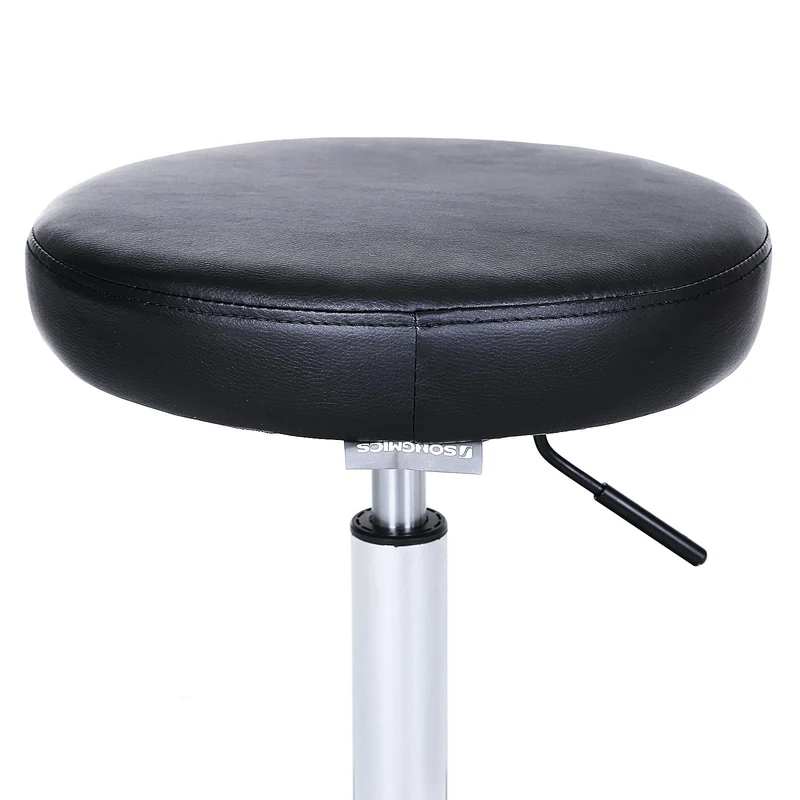 axisgo - SONGMICS Drehhocker auf Rollen, höhenverstellbarer Rollhocker, 46-58 cm, mit Kunstleder bezogener Sitz, Arbeitshocker für Kosmetikstudios, Friseursalons, Büros, Praxen, schwarz LJB61B
