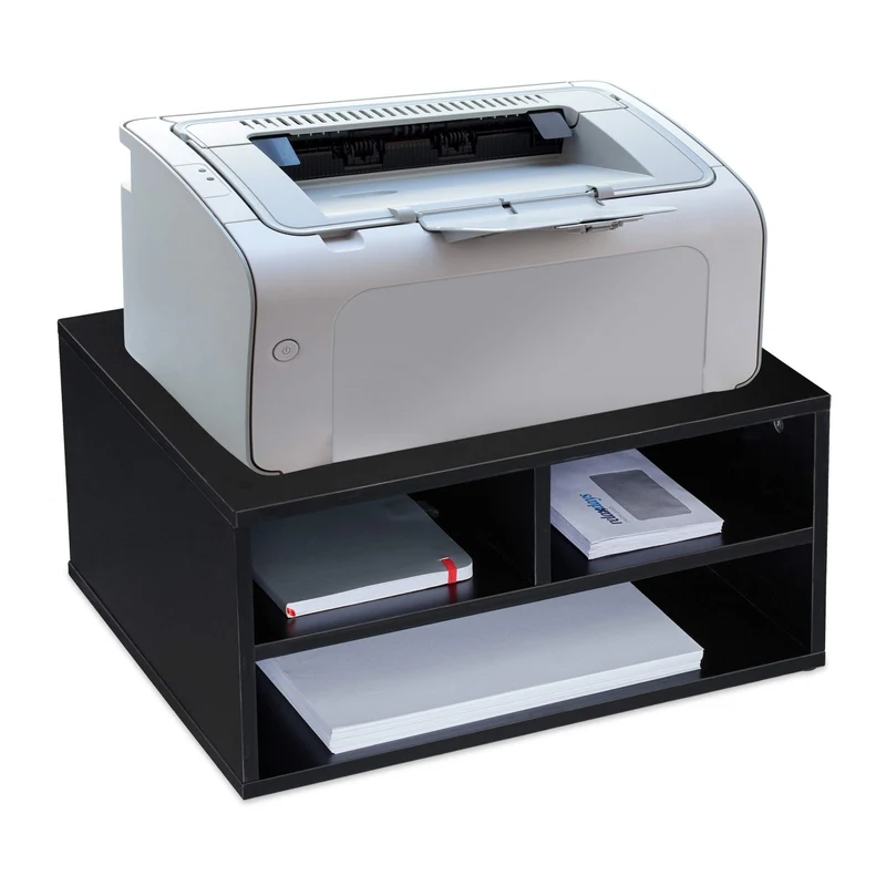 axisgo - Relaxdays Druckerständer Schreibtisch, 3 Fächer, Regal für Drucker, Druckerhalter, H x B x T: 22,5 x 47 x 40 cm, schwarz