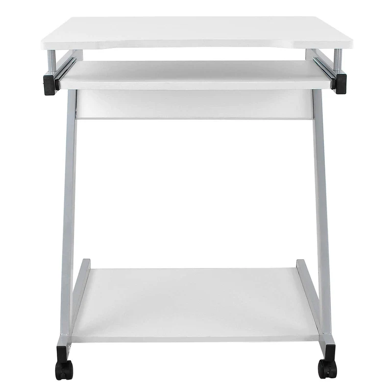 axisgo - VASAGLE Schreibtisch, Computertisch mit 4 Rollen, 2 Davon mit Bremsen, PC-Tisch leichtgängiger Tastaturauszug, erleichterte Montage, platzsparender PC-Tisch in Z-Form, weiß, LCD811W, 60 x 48 x 73 cm