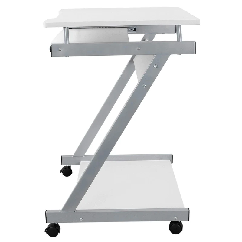 axisgo - VASAGLE Schreibtisch, Computertisch mit 4 Rollen, 2 Davon mit Bremsen, PC-Tisch leichtgängiger Tastaturauszug, erleichterte Montage, platzsparender PC-Tisch in Z-Form, weiß, LCD811W, 60 x 48 x 73 cm