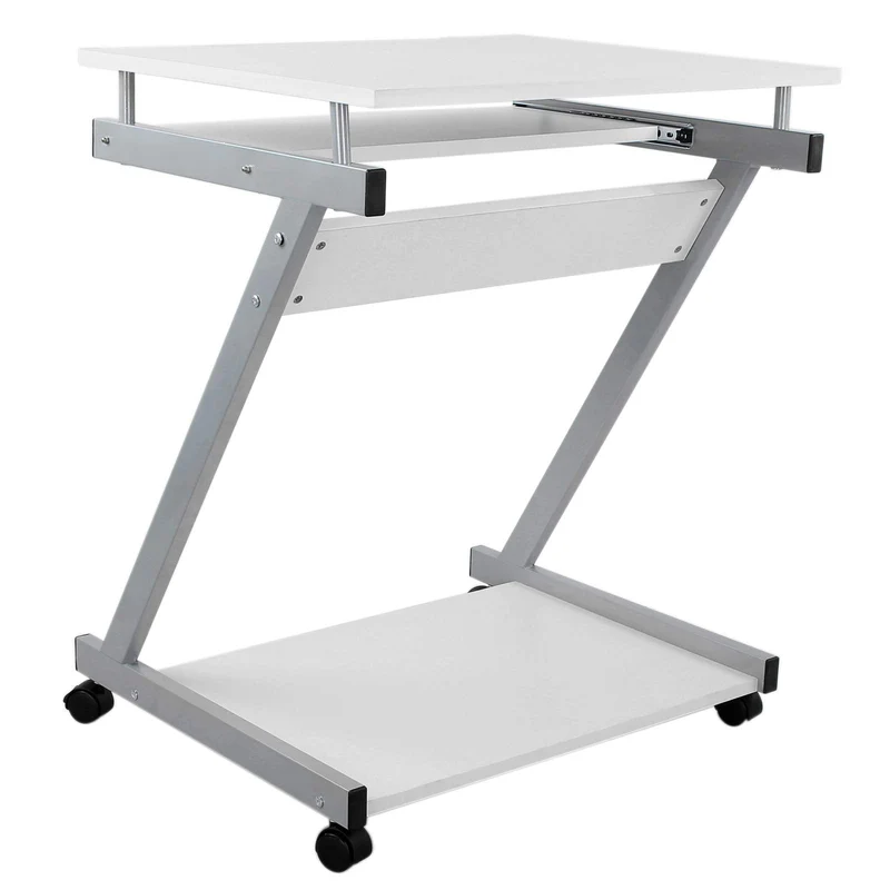 axisgo - VASAGLE Schreibtisch, Computertisch mit 4 Rollen, 2 Davon mit Bremsen, PC-Tisch leichtgängiger Tastaturauszug, erleichterte Montage, platzsparender PC-Tisch in Z-Form, weiß, LCD811W, 60 x 48 x 73 cm