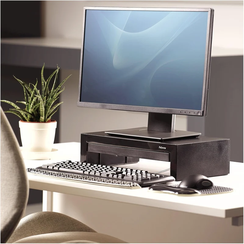 axisgo - Fellowes Monitorständer Designer Suites, höhenverstellbar um 4 cm, ergonomisch, mit Aufbewahrungsfach, für Monitore bis 21 Zoll bzw. 18 kg