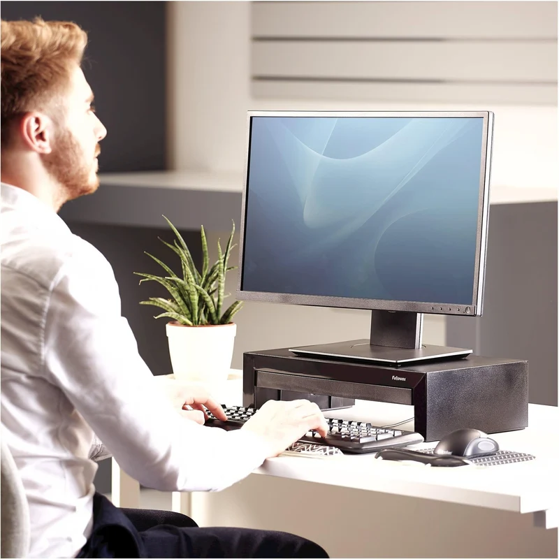 axisgo - Fellowes Monitorständer Designer Suites, höhenverstellbar um 4 cm, ergonomisch, mit Aufbewahrungsfach, für Monitore bis 21 Zoll bzw. 18 kg