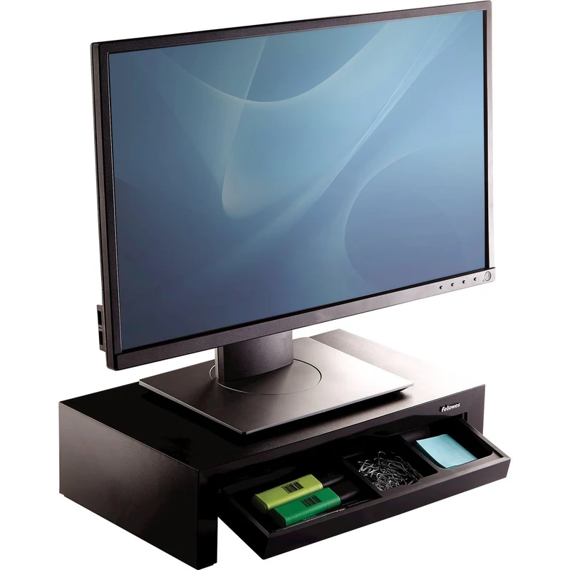 axisgo - Fellowes Monitorständer Designer Suites, höhenverstellbar um 4 cm, ergonomisch, mit Aufbewahrungsfach, für Monitore bis 21 Zoll bzw. 18 kg