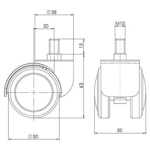 axisgo - hjh OFFICE 619007 5X Hartbodenrollen 50mm / Gewinde M10 Büro-Stuhl-Rollen für Hartböden (5er Pack)