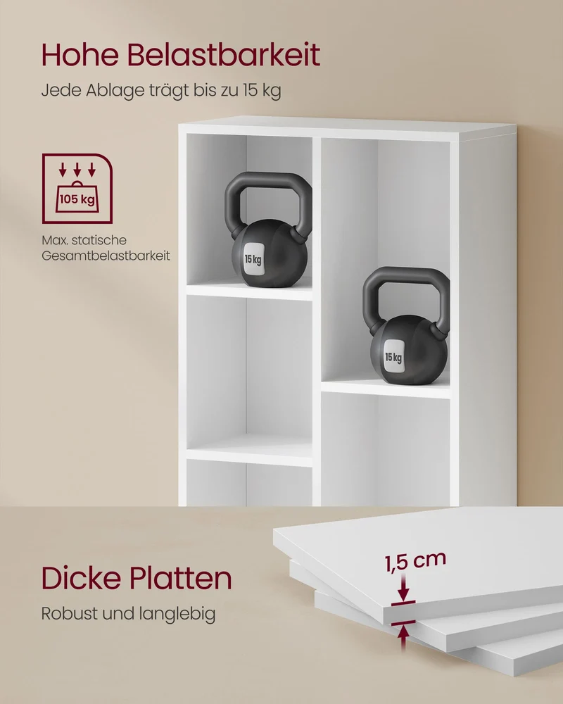axisgo - VASAGLE Bücherschrank, Bücherregal, mit 7 Fächern, Büroregal, Würfelregal, Standregal, für Wohnzimmer, Schlafzimmer, Büro, Kinderzimmer, weiß LBC27WT