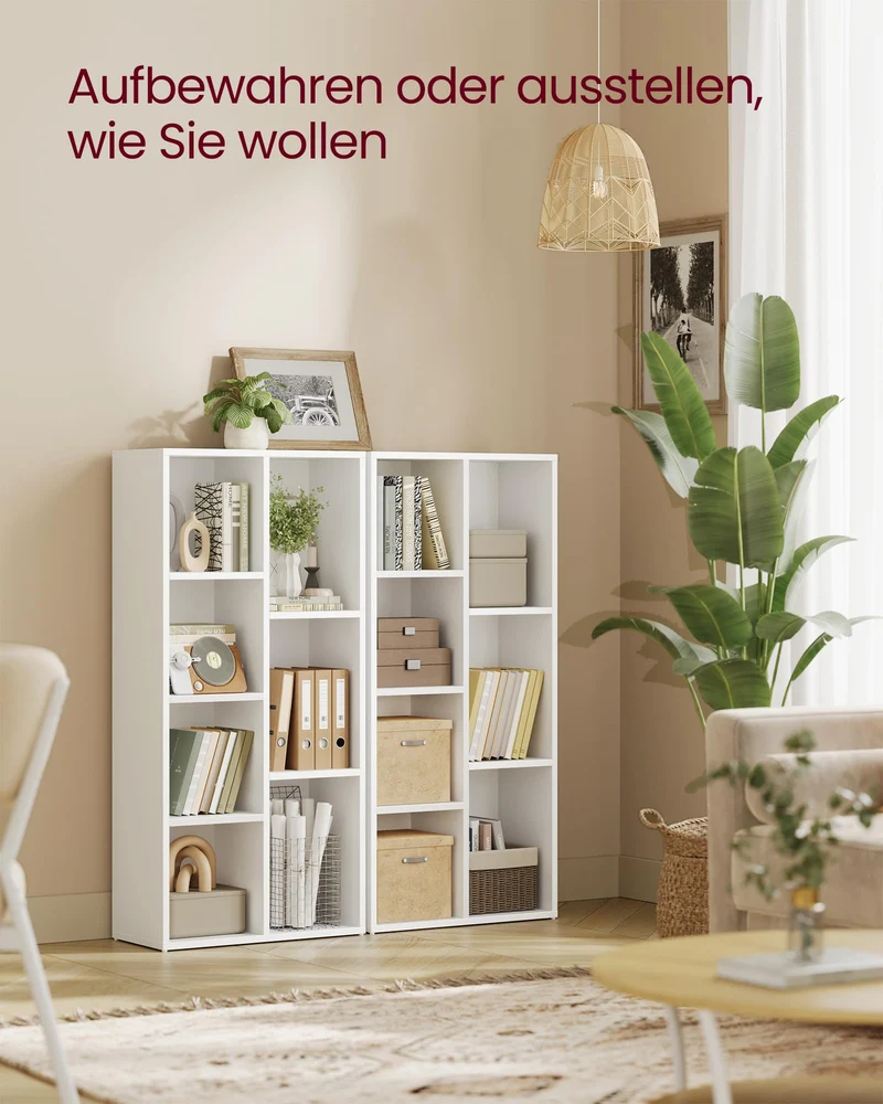 axisgo - VASAGLE Bücherschrank, Bücherregal, mit 7 Fächern, Büroregal, Würfelregal, Standregal, für Wohnzimmer, Schlafzimmer, Büro, Kinderzimmer, weiß LBC27WT
