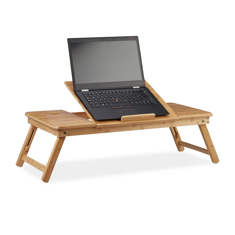 axisgo - Relaxdays Laptoptisch Bambus XL, ideale Belüftung, höhenverstellbar, 5 Neigungswinkel, Lapdesk mit Schubfach, Natur