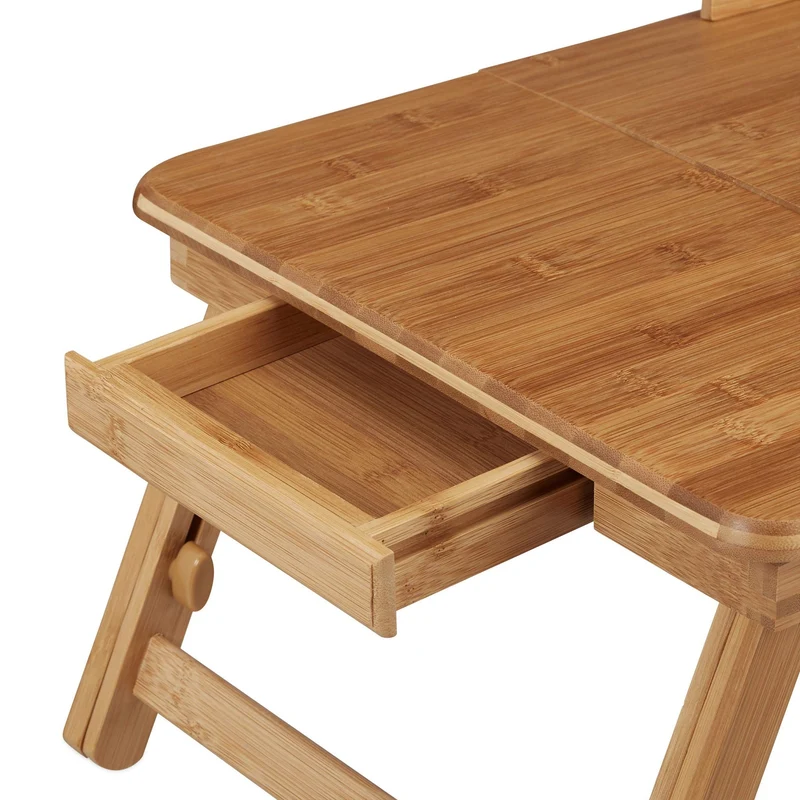 axisgo - Relaxdays Laptoptisch Bambus XL, ideale Belüftung, höhenverstellbar, 5 Neigungswinkel, Lapdesk mit Schubfach, Natur