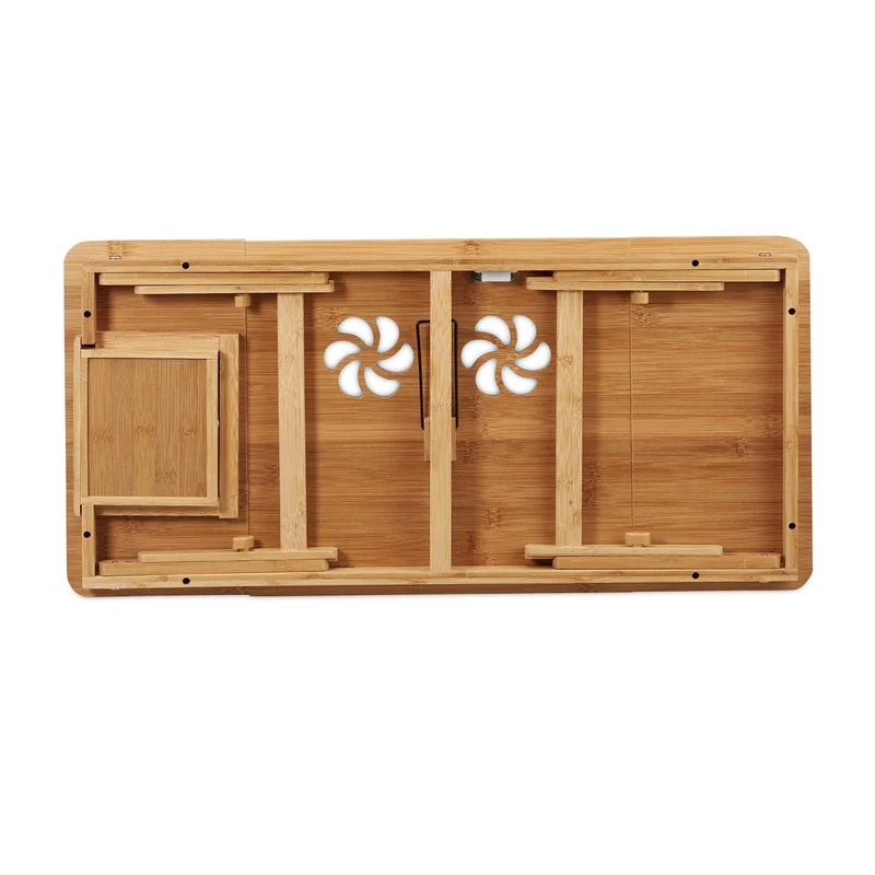 axisgo - Relaxdays Laptoptisch Bambus XL, ideale Belüftung, höhenverstellbar, 5 Neigungswinkel, Lapdesk mit Schubfach, Natur