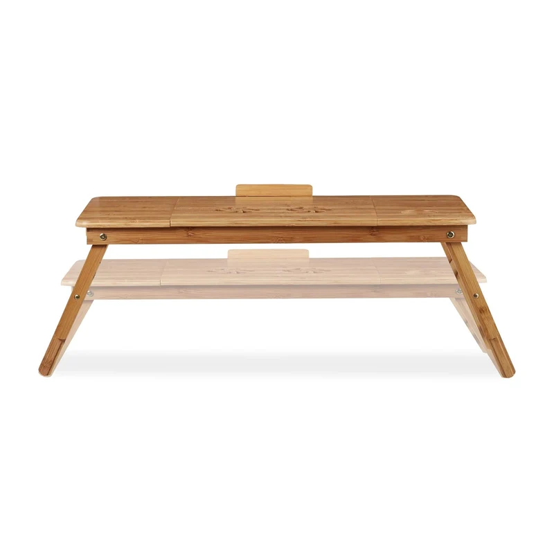 axisgo - Relaxdays Laptoptisch Bambus XL, ideale Belüftung, höhenverstellbar, 5 Neigungswinkel, Lapdesk mit Schubfach, Natur