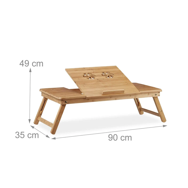 axisgo - Relaxdays Laptoptisch Bambus XL, ideale Belüftung, höhenverstellbar, 5 Neigungswinkel, Lapdesk mit Schubfach, Natur