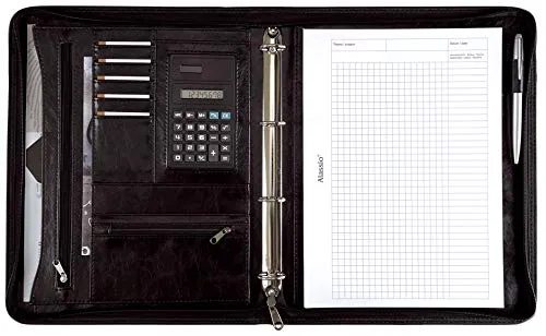 axisgo - Alassio 30064 - Ringbuchmappe MASSA im DIN A4 Format, Schreibmappe aus Lederimitat, Dokumentenmappe in braun, Mappe ca. 34 x 27 x 4 cm, mit Taschenrechner