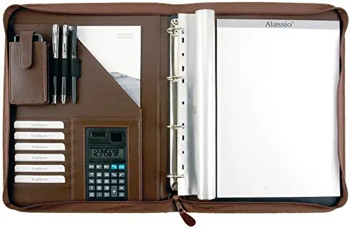 axisgo - Alassio 30053 - Ringbuchmappe VITERBO im DIN A4 Format, Schreibmappe aus FINEtouch Lederimitat, Dokumentenmappe in braun, Mappe ca. 29 x 36 x 5 cm