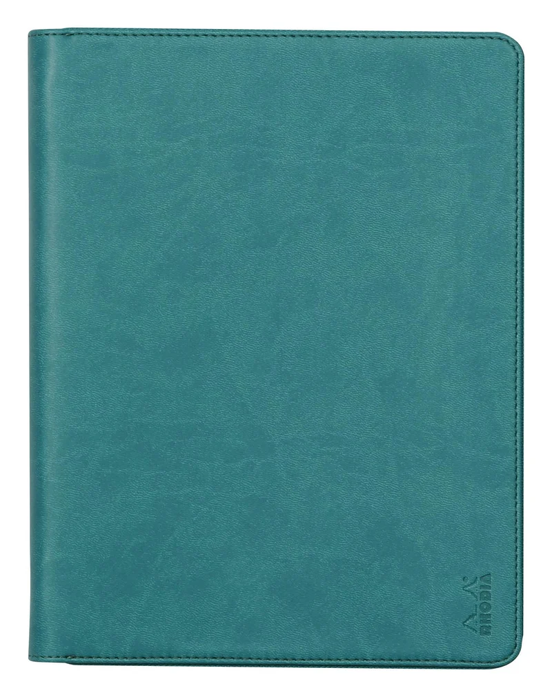 axisgo - Rhodia 168103C - Konferenzmappe Rhodiarama 19,5x25,5 cm, mit Etui, dehnbare Haupttasche, 2 flache Reißverschlusstaschen, Kartenfächer, Stiftehalter, Cover aus Kunstleder Pfaugrün,, 1 Stück