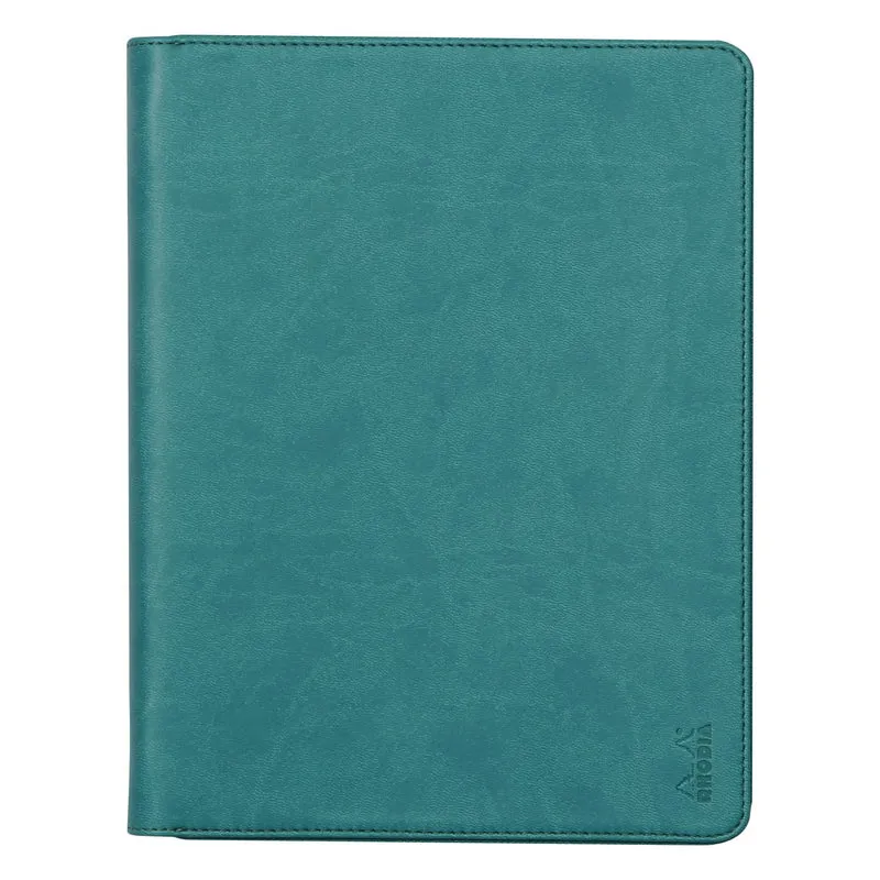 axisgo - Rhodia 168103C - Konferenzmappe Rhodiarama 19,5x25,5 cm, mit Etui, dehnbare Haupttasche, 2 flache Reißverschlusstaschen, Kartenfächer, Stiftehalter, Cover aus Kunstleder Pfaugrün,, 1 Stück