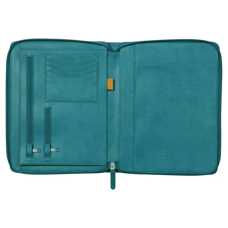 axisgo - Rhodia 168103C - Konferenzmappe Rhodiarama 19,5x25,5 cm, mit Etui, dehnbare Haupttasche, 2 flache Reißverschlusstaschen, Kartenfächer, Stiftehalter, Cover aus Kunstleder Pfaugrün,, 1 Stück