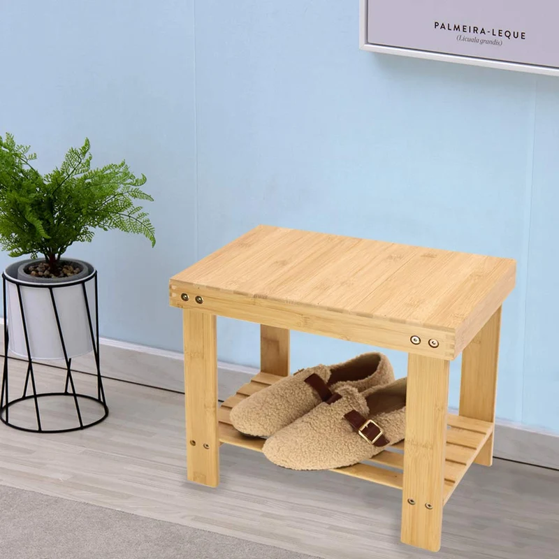 axisgo - KKTONER Bambus Tritthocker mit Ablagefach für Badezimmer Wohnzimmer Schlafzimmer Natürliche Farbe
