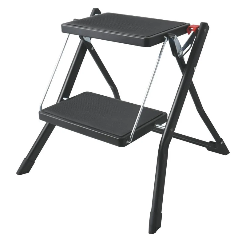axisgo - MSV - Klapptritt mit 2 Stufen aus Stahl - Tragfähigkeit 150 kg - GS-Sicherheitsnorm - rutschfest und kompakt - Ideal für Zuhause, Küche, Büro und Heimwerken - Schwarz
