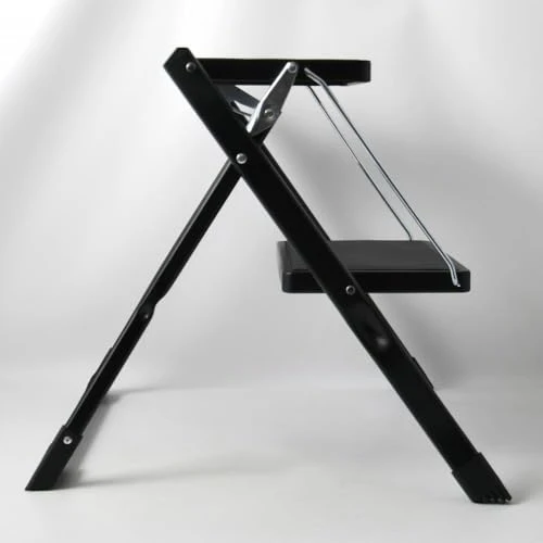 axisgo - MSV - Klapptritt mit 2 Stufen aus Stahl - Tragfähigkeit 150 kg - GS-Sicherheitsnorm - rutschfest und kompakt - Ideal für Zuhause, Küche, Büro und Heimwerken - Schwarz