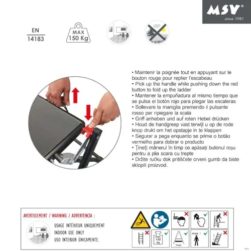 axisgo - MSV - Klapptritt mit 2 Stufen aus Stahl - Tragfähigkeit 150 kg - GS-Sicherheitsnorm - rutschfest und kompakt - Ideal für Zuhause, Küche, Büro und Heimwerken - Schwarz
