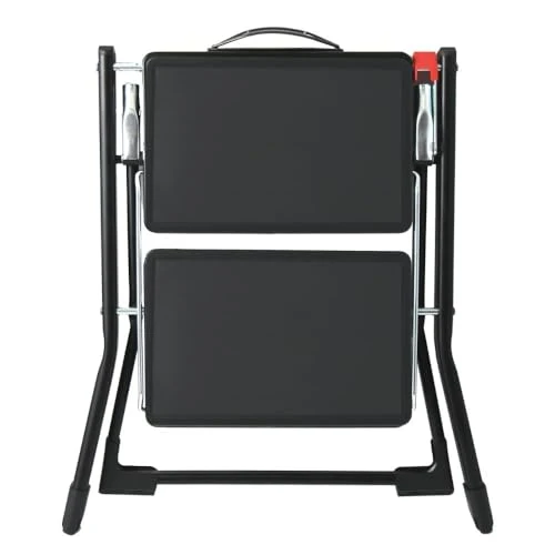 axisgo - MSV - Klapptritt mit 2 Stufen aus Stahl - Tragfähigkeit 150 kg - GS-Sicherheitsnorm - rutschfest und kompakt - Ideal für Zuhause, Küche, Büro und Heimwerken - Schwarz