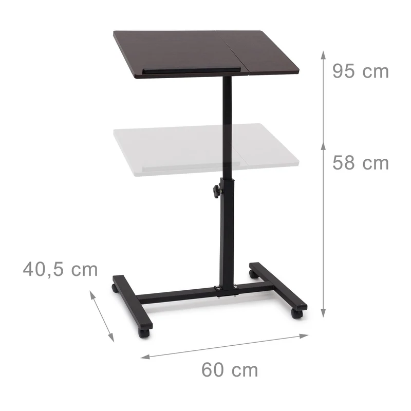 axisgo - Relaxdays Laptoptisch höhenverstellbar, Laptopständer Holz, mit Rollen, drehbar, HxBxT: 95 x 60 x 40,5 cm, schwarz