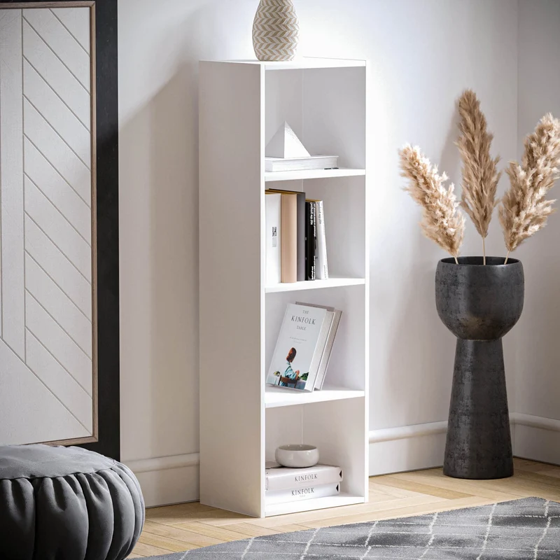 axisgo - Vida Designs Oxford Bücherregal mit 4 Ebenen, würfelförmig, weiß, Holz-Regaleinheit für Büro, Wohnzimmermöbel