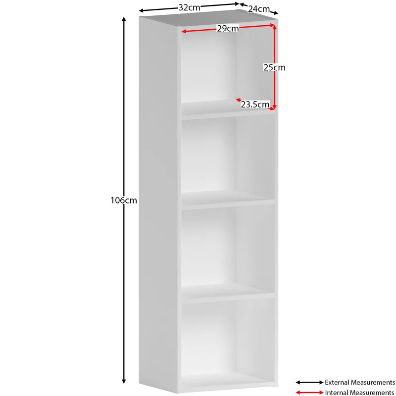 axisgo - Vida Designs Oxford Bücherregal mit 4 Ebenen, würfelförmig, weiß, Holz-Regaleinheit für Büro, Wohnzimmermöbel