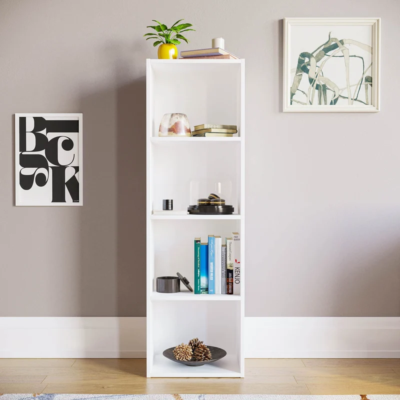 axisgo - Vida Designs Oxford Bücherregal mit 4 Ebenen, würfelförmig, weiß, Holz-Regaleinheit für Büro, Wohnzimmermöbel
