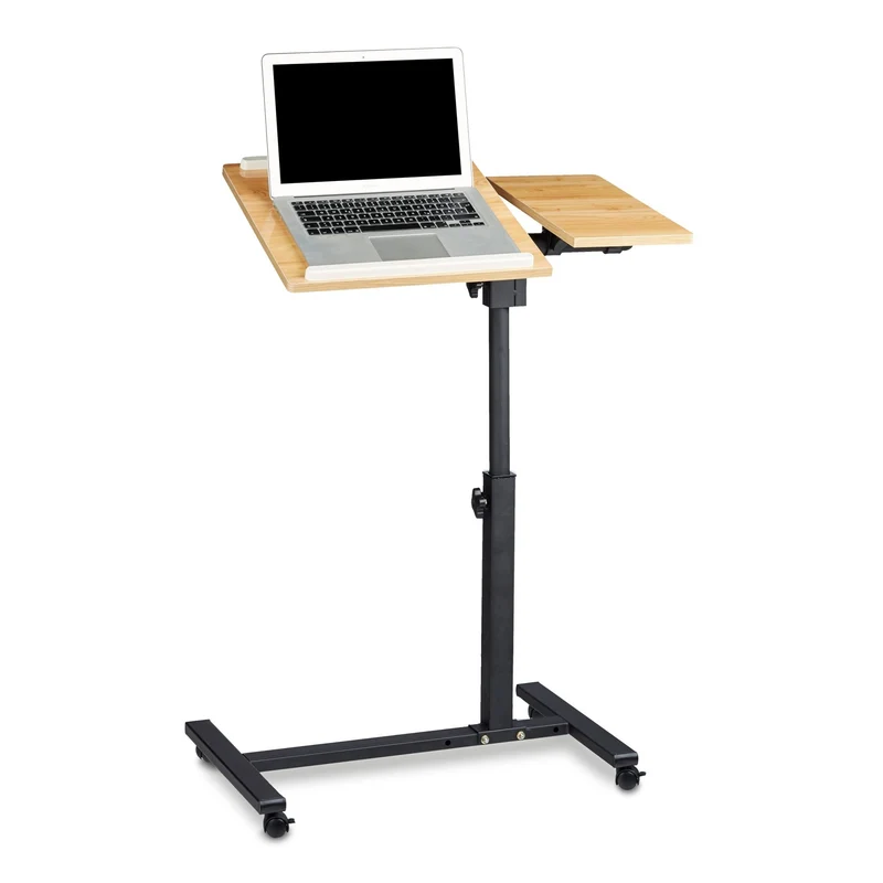 axisgo - Relaxdays Laptoptisch höhenverstellbar HBT 95 x 60 x 40 cm Notebook Ständer auch für Linkshänder Sofatisch Beistelltisch mit bremsbaren Rollen mit Ablage für Maus mit 2 Stopp-Leisten, Eiche, gelb