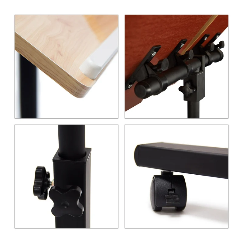 axisgo - Relaxdays Laptoptisch höhenverstellbar HBT 95 x 60 x 40 cm Notebook Ständer auch für Linkshänder Sofatisch Beistelltisch mit bremsbaren Rollen mit Ablage für Maus mit 2 Stopp-Leisten, Eiche, gelb