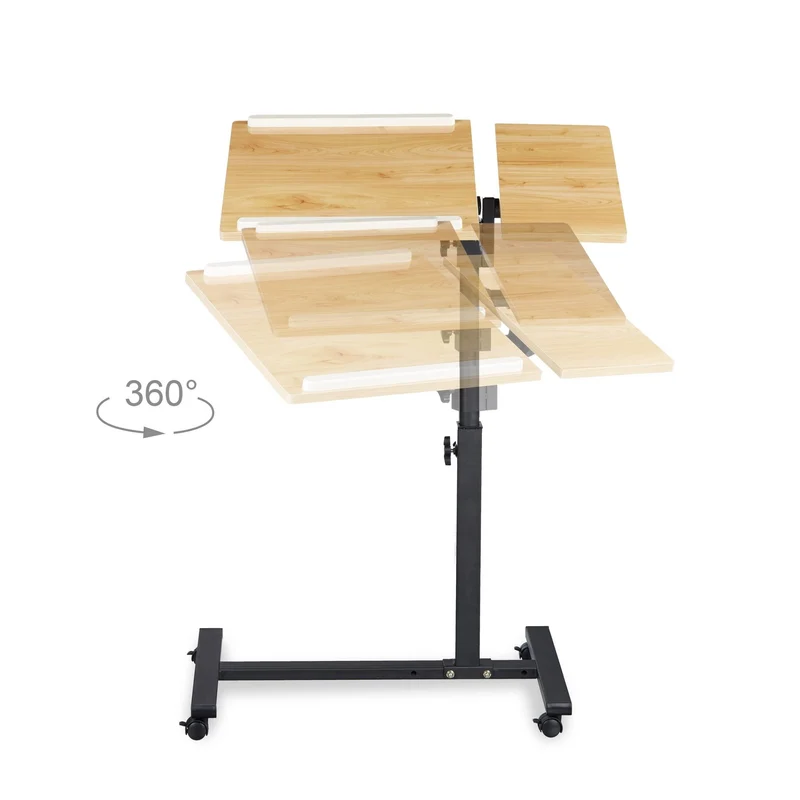 axisgo - Relaxdays Laptoptisch höhenverstellbar HBT 95 x 60 x 40 cm Notebook Ständer auch für Linkshänder Sofatisch Beistelltisch mit bremsbaren Rollen mit Ablage für Maus mit 2 Stopp-Leisten, Eiche, gelb