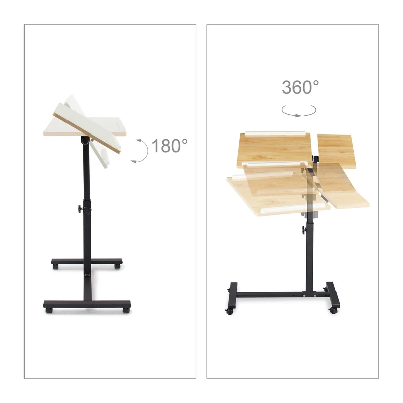 axisgo - Relaxdays Laptoptisch höhenverstellbar HBT 95 x 60 x 40 cm Notebook Ständer auch für Linkshänder Sofatisch Beistelltisch mit bremsbaren Rollen mit Ablage für Maus mit 2 Stopp-Leisten, Eiche, gelb