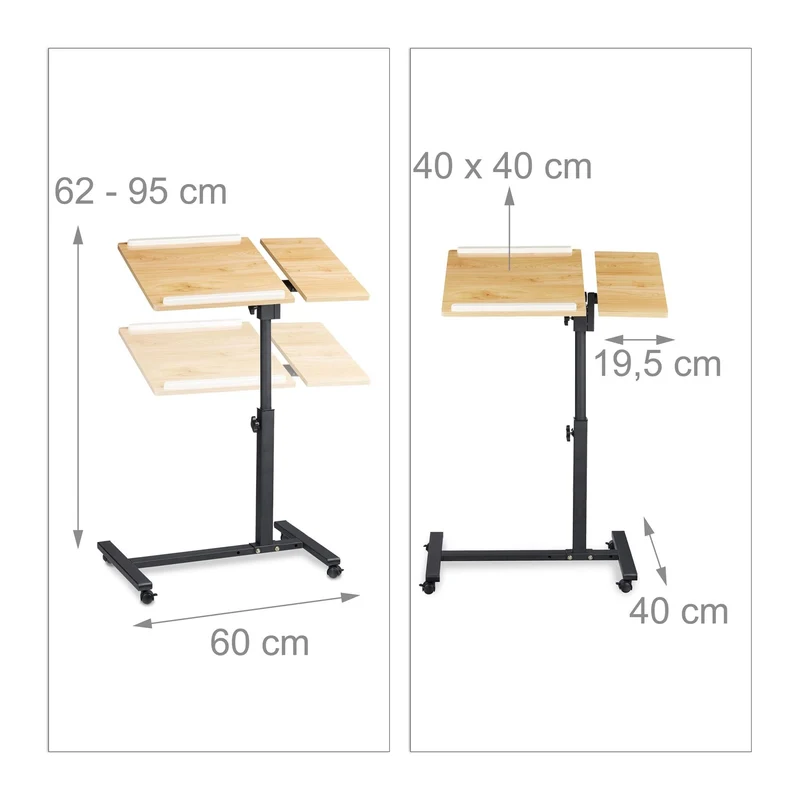 axisgo - Relaxdays Laptoptisch höhenverstellbar HBT 95 x 60 x 40 cm Notebook Ständer auch für Linkshänder Sofatisch Beistelltisch mit bremsbaren Rollen mit Ablage für Maus mit 2 Stopp-Leisten, Eiche, gelb