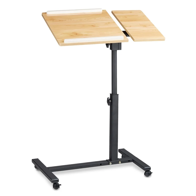 axisgo - Relaxdays Laptoptisch höhenverstellbar HBT 95 x 60 x 40 cm Notebook Ständer auch für Linkshänder Sofatisch Beistelltisch mit bremsbaren Rollen mit Ablage für Maus mit 2 Stopp-Leisten, Eiche, gelb