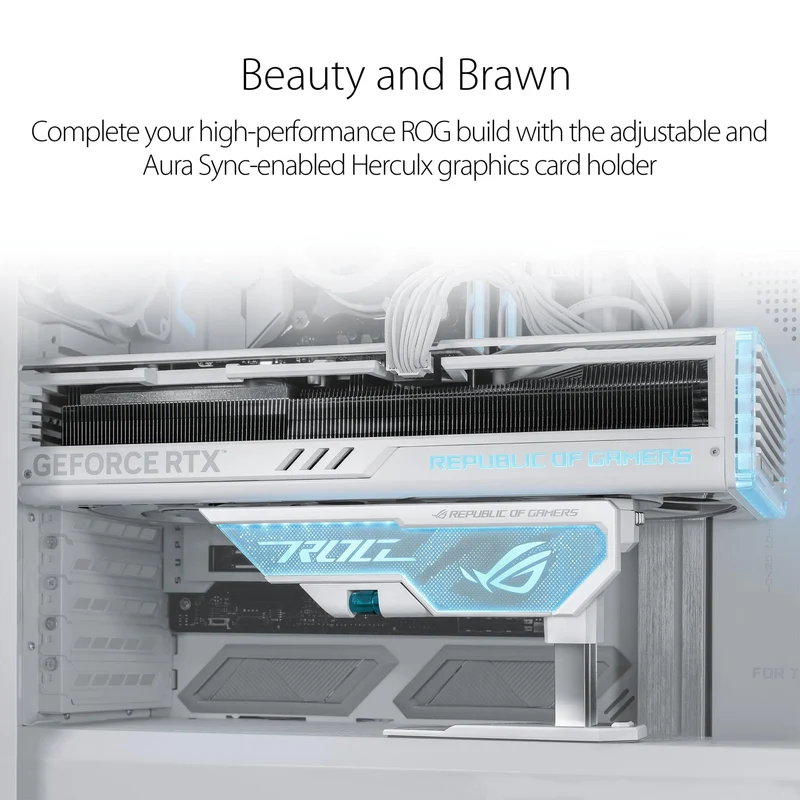 axisgo - ASUS ROG Herculx Grafikkartenhalter White (Stützhöhe 72-128 mm, integriertes 3D-ARGB-Element, Aura Sync, inkl. Wasserwaage, weiß)