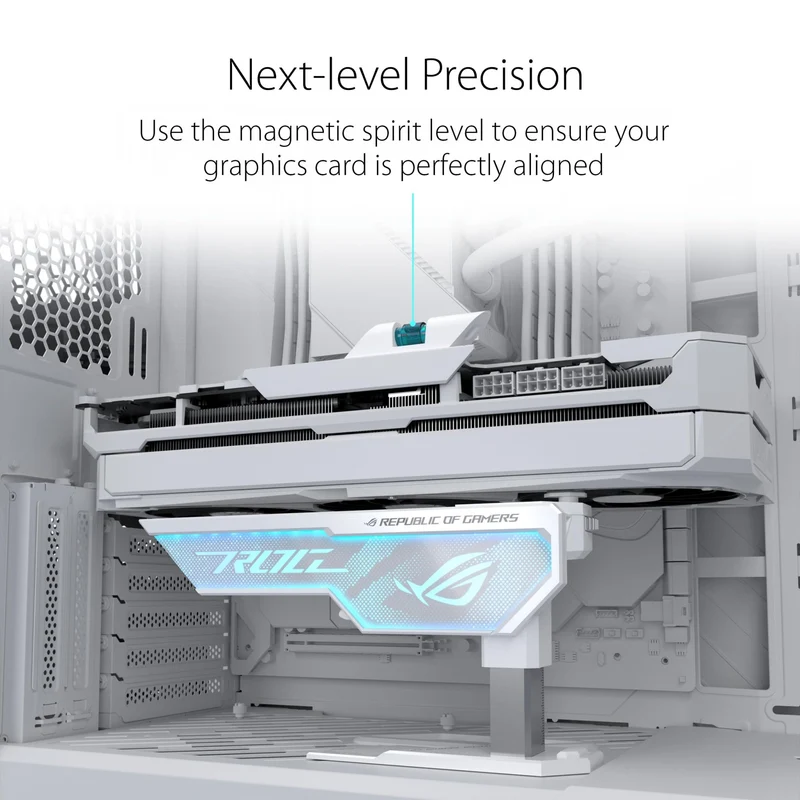 axisgo - ASUS ROG Herculx Grafikkartenhalter White (Stützhöhe 72-128 mm, integriertes 3D-ARGB-Element, Aura Sync, inkl. Wasserwaage, weiß)