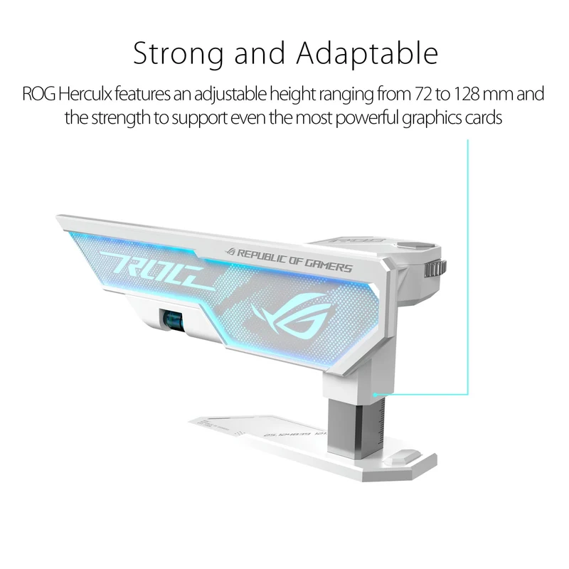 axisgo - ASUS ROG Herculx Grafikkartenhalter White (Stützhöhe 72-128 mm, integriertes 3D-ARGB-Element, Aura Sync, inkl. Wasserwaage, weiß)