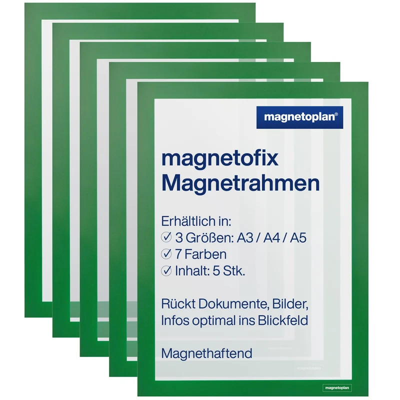 axisgo - magnetoplan 1130405 magnetofix Magnetrahmen 5 Stück, A3, grün