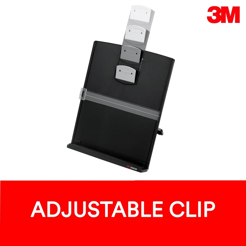 axisgo - 3M, Desktop-Dokumentenhalter Kopierhalter, DH340MB, Verstellbarer Clip, Dokumente im Hoch- und Querformat einfach Betrachten, Untere Leiste hält bis zu 150 Blätter sicher an Ort und Stelle, Schwarz