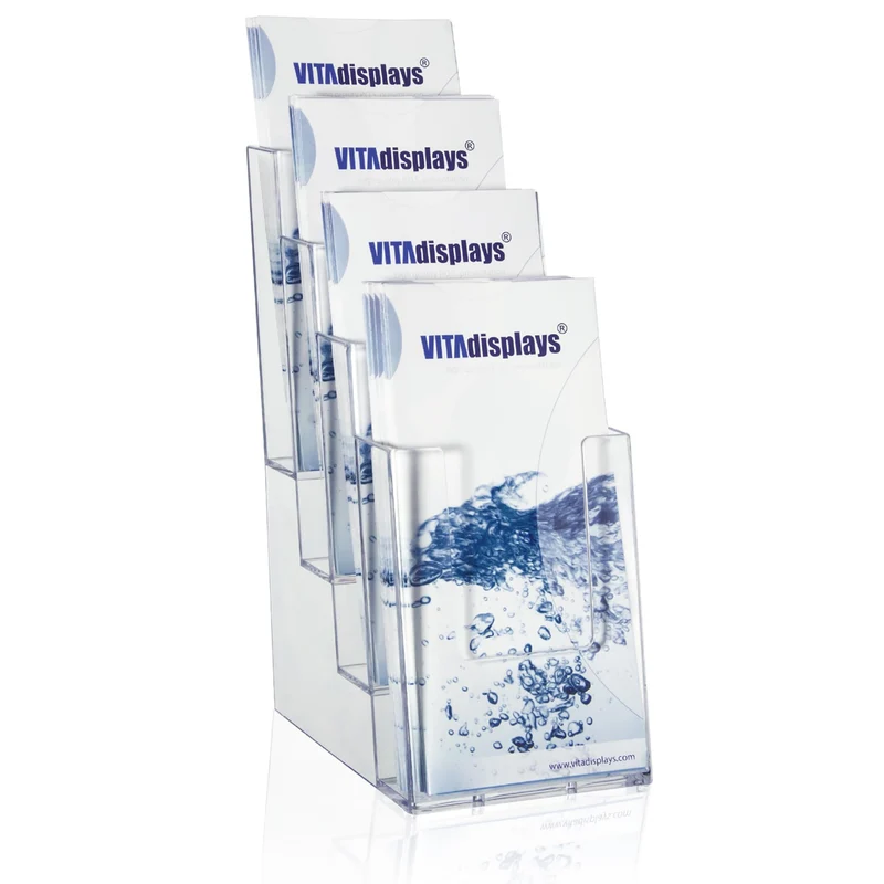 axisgo - taymar 4C110 Prospekthalter/Flyerhalter 4 Fächer DIN Lang (DL), Polystyrol, Transparent