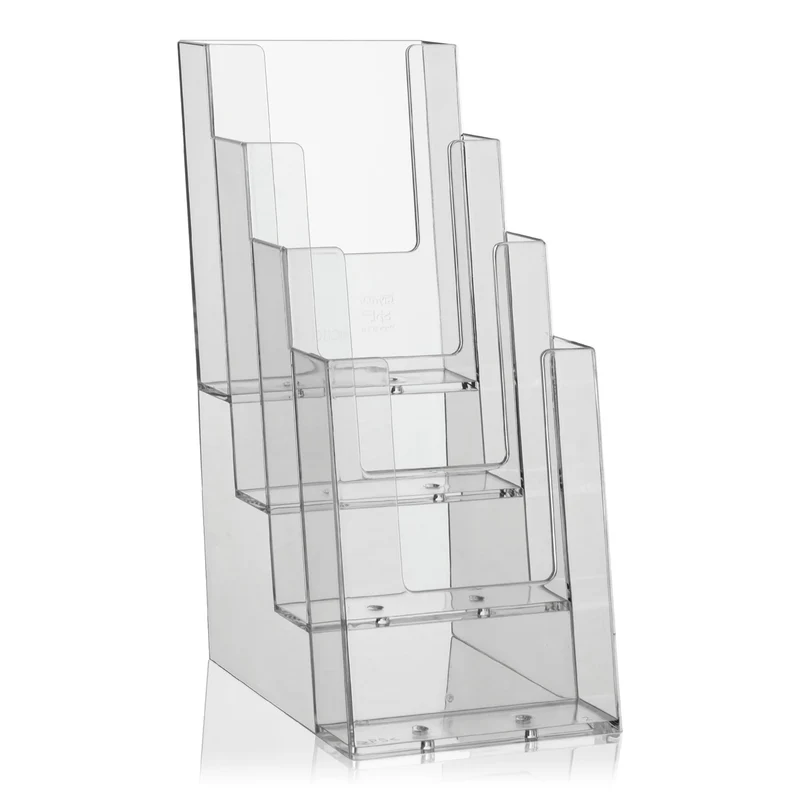 axisgo - taymar 4C110 Prospekthalter/Flyerhalter 4 Fächer DIN Lang (DL), Polystyrol, Transparent
